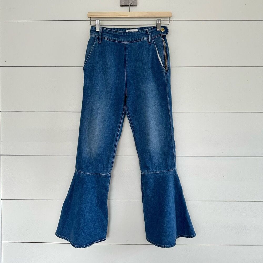 Frame Women’s 26 Blue Denim Flounce Side Zip Copeland Jeans Bell Botton Flare